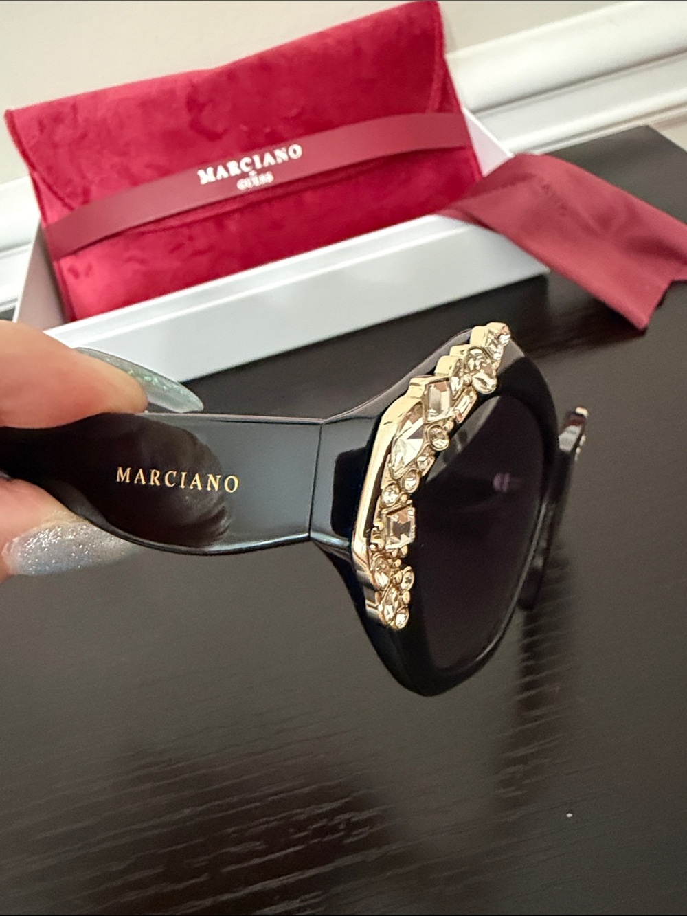 Marciano Black Crystal-Embellished Cat Eye Sunglasses - Picture 3 of 7